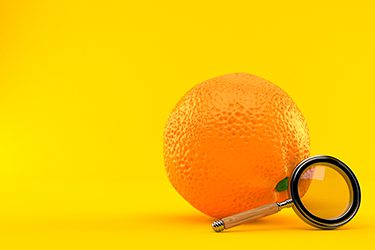 Orange with magnifying glass