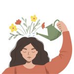 woman watering plants that symbolize happy thoughts