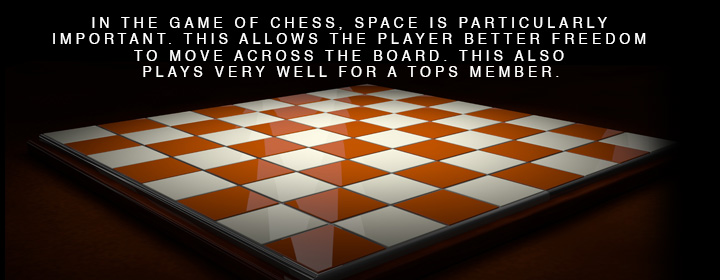 In the game of chess, space is particularly important. This allows the player better freedom to move across the board. This also plays very well for a TOPS member.