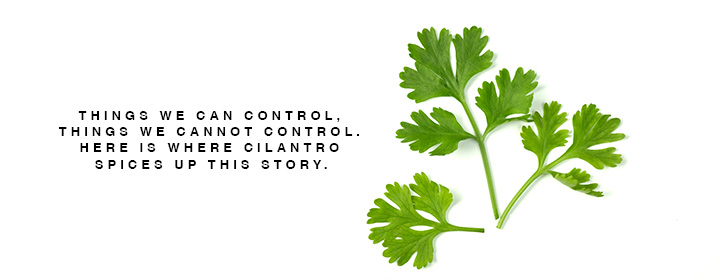 Pictured: Cilantro sprig
Quote: "Things we can control, things we cannot control. Here is where cilantro spices up this story."