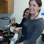 Maggie and Lisa cooking meatless