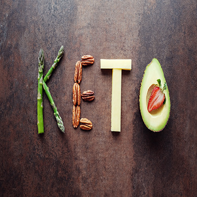 Keto word made from keto diet food